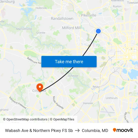 Wabash Ave & Northern Pkwy FS Sb to Columbia, MD map