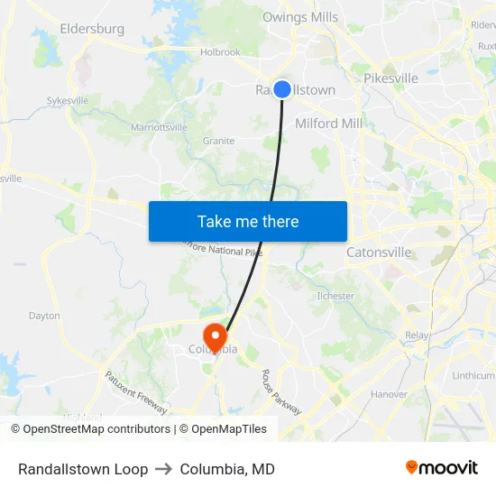 Randallstown Loop to Columbia, MD map
