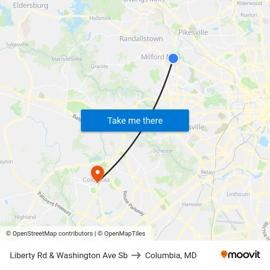 Liberty Rd & Washington Ave Sb to Columbia, MD map