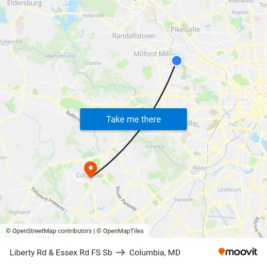 Liberty Rd & Essex Rd FS Sb to Columbia, MD map