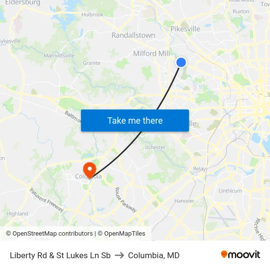 Liberty Rd & St Lukes Ln Sb to Columbia, MD map