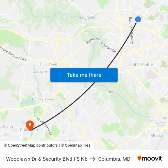 Woodlawn Dr & Security Blvd FS Nb to Columbia, MD map