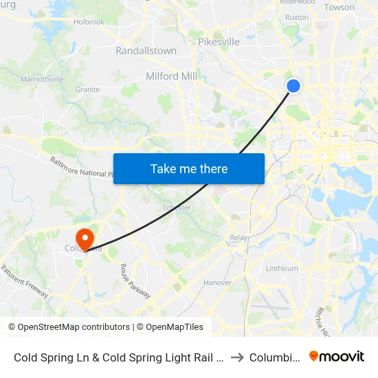 Cold Spring Ln & Cold Spring Light Rail Station Mid Wb to Columbia, MD map