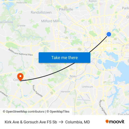 Kirk Ave & Gorsuch Ave FS Sb to Columbia, MD map