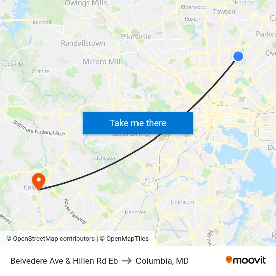 Belvedere Ave & Hillen Rd Eb to Columbia, MD map