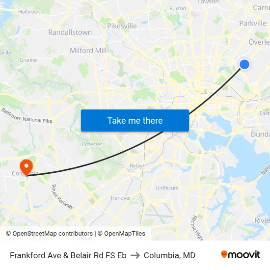 Frankford Ave & Belair Rd FS Eb to Columbia, MD map