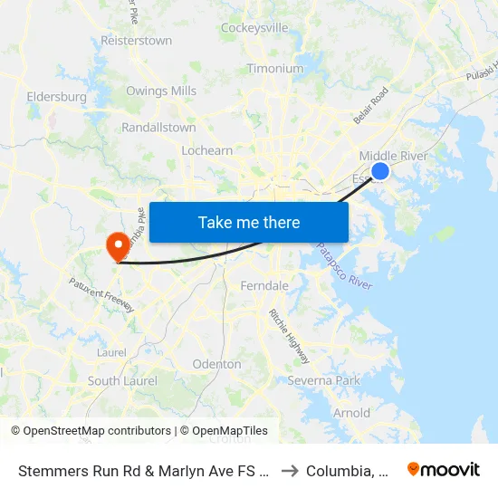 Stemmers Run Rd & Marlyn Ave FS Nb to Columbia, MD map