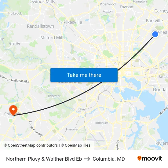 Northern Pkwy & Walther Blvd Eb to Columbia, MD map
