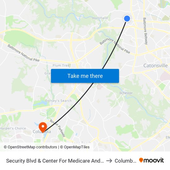 Security Blvd & Center For Medicare And Medicaid Services Eb to Columbia, MD map