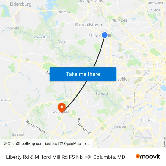 Liberty Rd & Milford Mill Rd FS Nb to Columbia, MD map