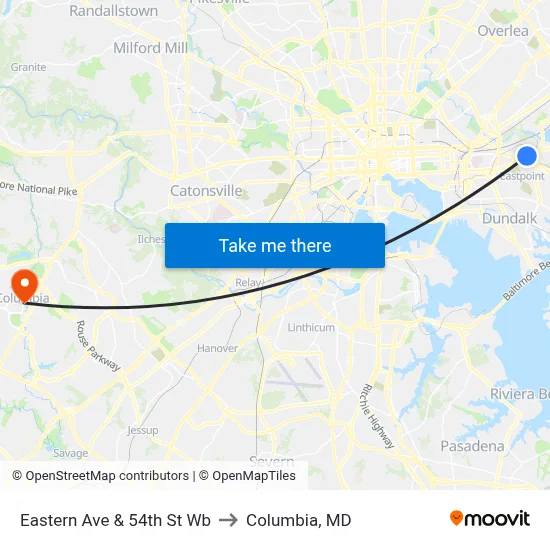 Eastern Ave & 54th St Wb to Columbia, MD map