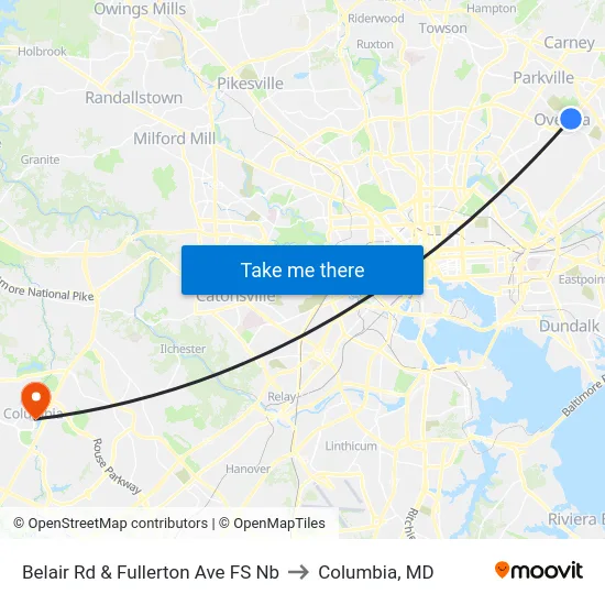 Belair Rd & Fullerton Ave FS Nb to Columbia, MD map