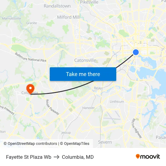 Fayette St Plaza Wb to Columbia, MD map