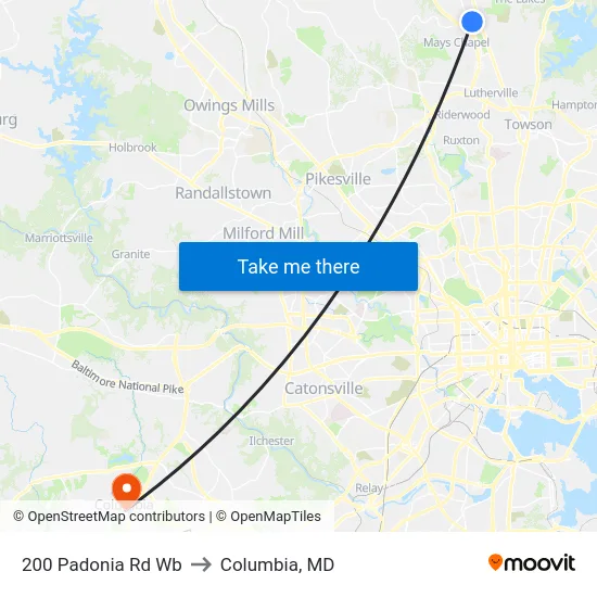 200 Padonia Rd Wb to Columbia, MD map