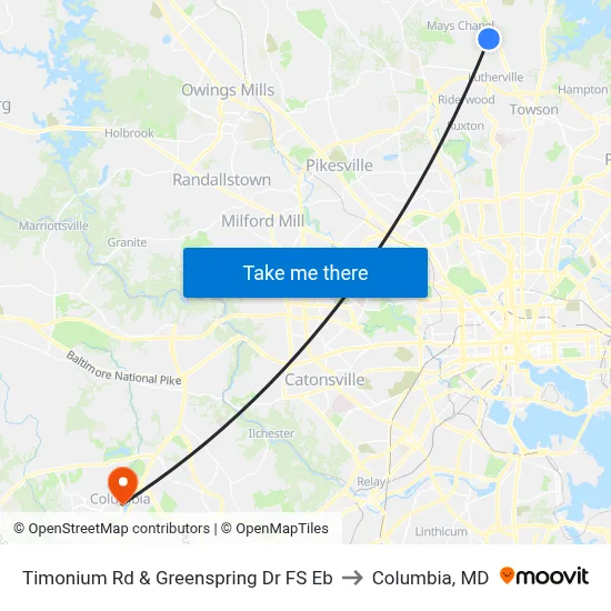 Timonium Rd & Greenspring Dr FS Eb to Columbia, MD map