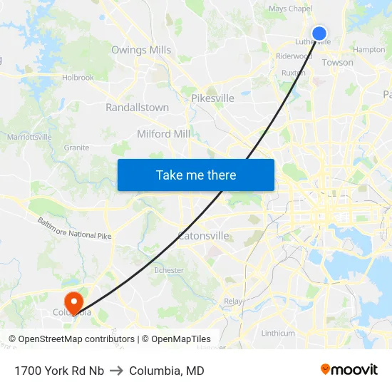 1700 York Rd Nb to Columbia, MD map