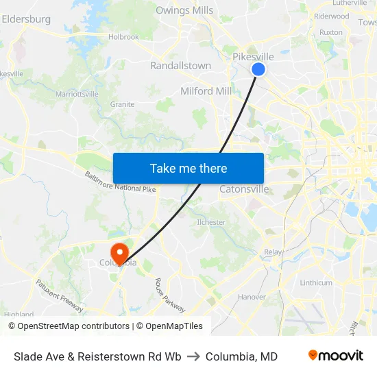 Slade Ave & Reisterstown Rd Wb to Columbia, MD map
