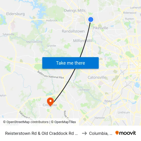 Reisterstown Rd & Old Craddock Rd Opp Sb to Columbia, MD map