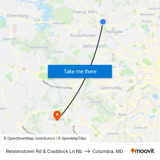 Reisterstown Rd & Craddock Ln Nb to Columbia, MD map