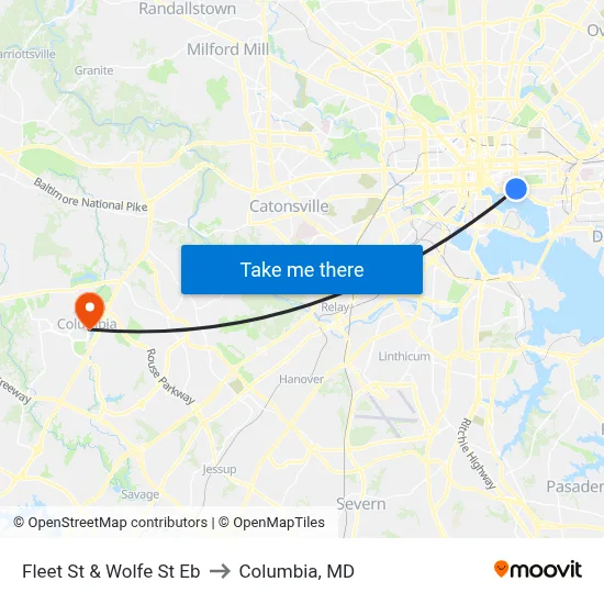 Fleet St & Wolfe St Eb to Columbia, MD map