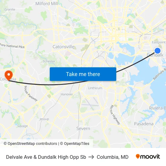 Delvale Ave & Dundalk High Opp Sb to Columbia, MD map