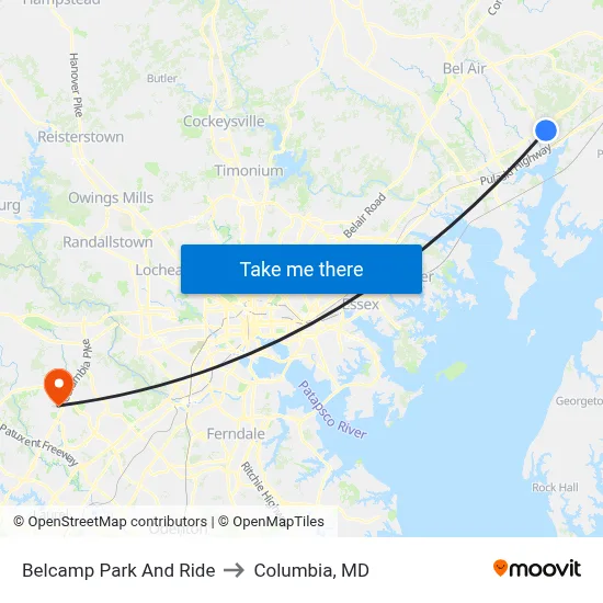Belcamp Park And Ride to Columbia, MD map