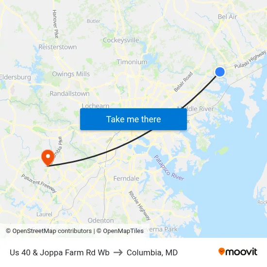 Us 40 & Joppa Farm Rd Wb to Columbia, MD map