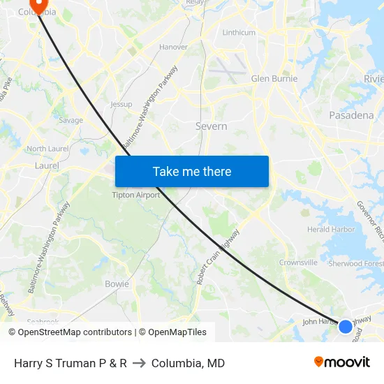Harry S Truman P & R to Columbia, MD map