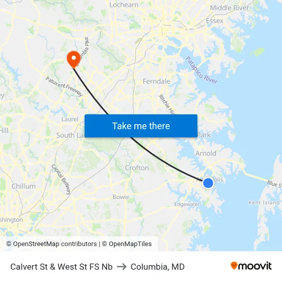 Calvert St & West St FS Nb to Columbia, MD map