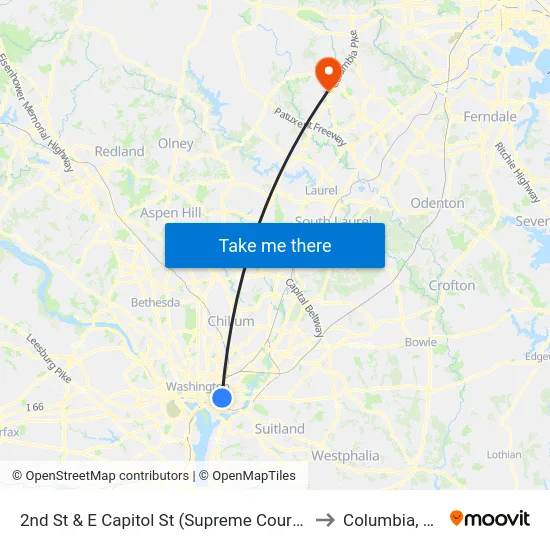 2nd St & E Capitol St (Supreme Court) Sb to Columbia, MD map