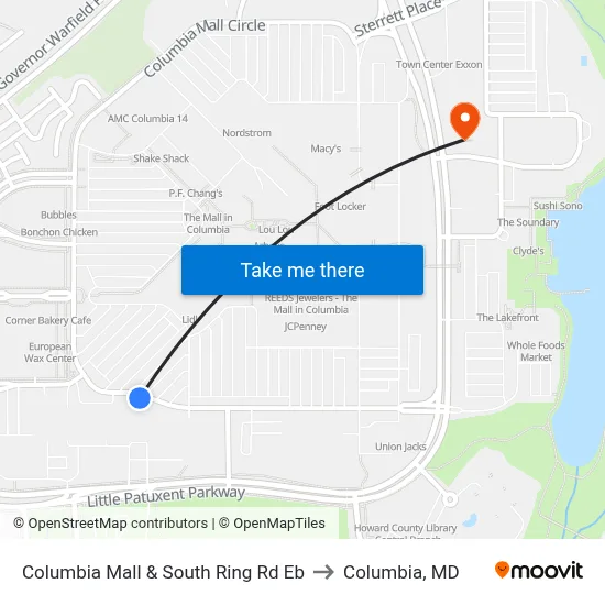 Columbia Mall & South Ring Rd Eb to Columbia, MD map