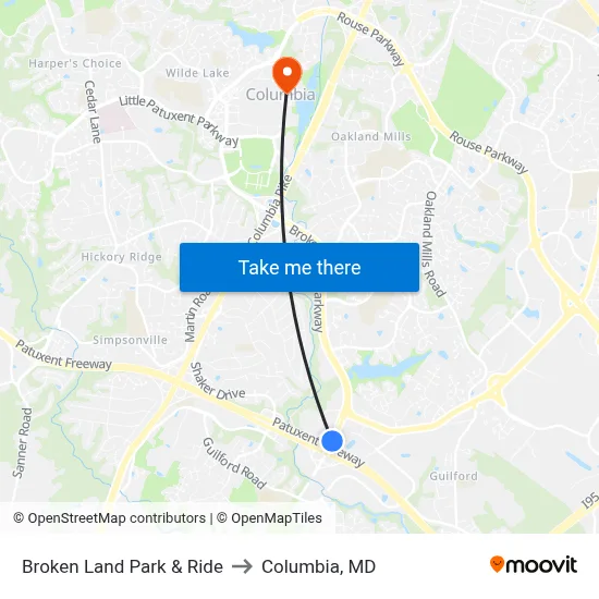 Broken Land Park & Ride to Columbia, MD map