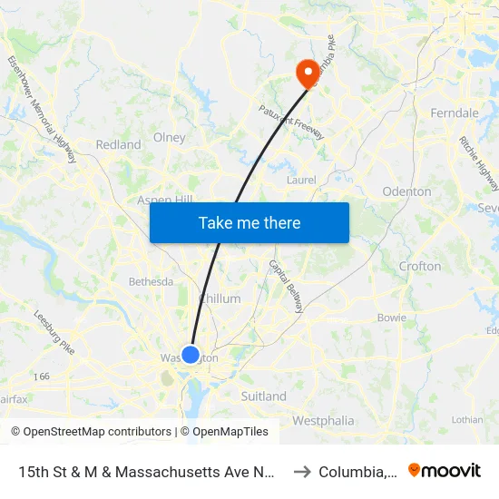 15th St & M & Massachusetts Ave NW Mid Nb to Columbia, MD map