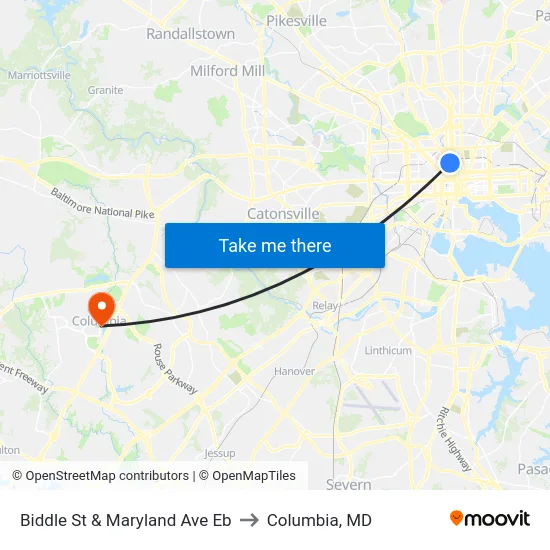 Biddle St & Maryland Ave Eb to Columbia, MD map