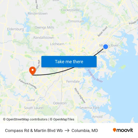 Compass Rd & Martin Blvd Wb to Columbia, MD map