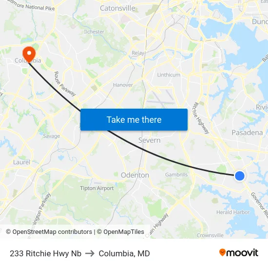 233 Ritchie Hwy Nb to Columbia, MD map