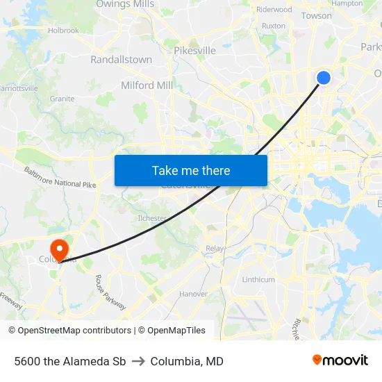 5600 the Alameda Sb to Columbia, MD map