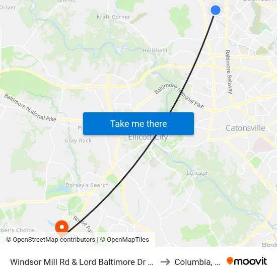 Windsor Mill Rd & Lord Baltimore Dr FS Wb to Columbia, MD map