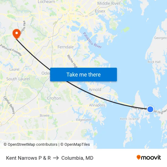 Kent Narrows P & R to Columbia, MD map