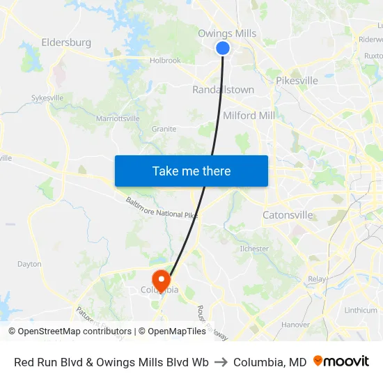 Red Run Blvd & Owings Mills Blvd Wb to Columbia, MD map