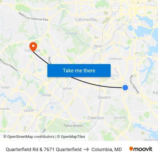 Quarterfield Rd & 7671 Quarterfield to Columbia, MD map