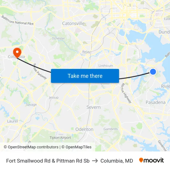 Fort Smallwood Rd & Pittman Rd Sb to Columbia, MD map