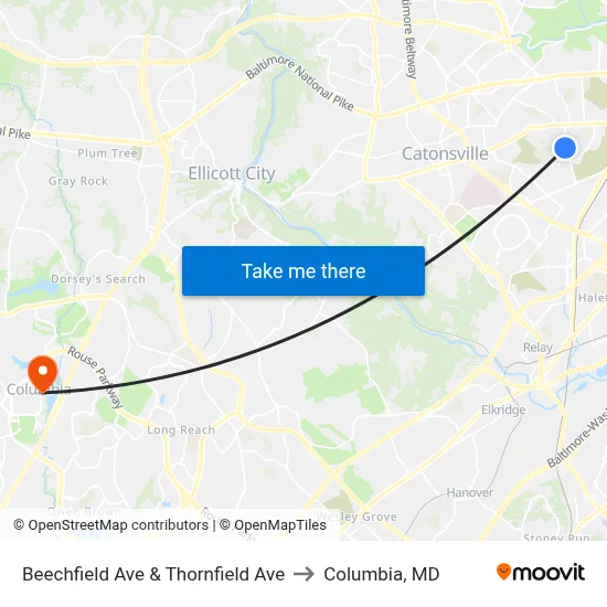 Beechfield Ave & Thornfield Ave to Columbia, MD map
