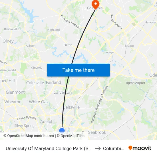 University Of Maryland College Park (Stadium Dr.) Nb to Columbia, MD map