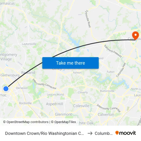 Downtown Crown/Rio Washingtonian Center & Rio Boulevard to Columbia, MD map