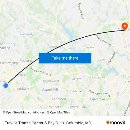 Traville Transit Center & Bay C to Columbia, MD map