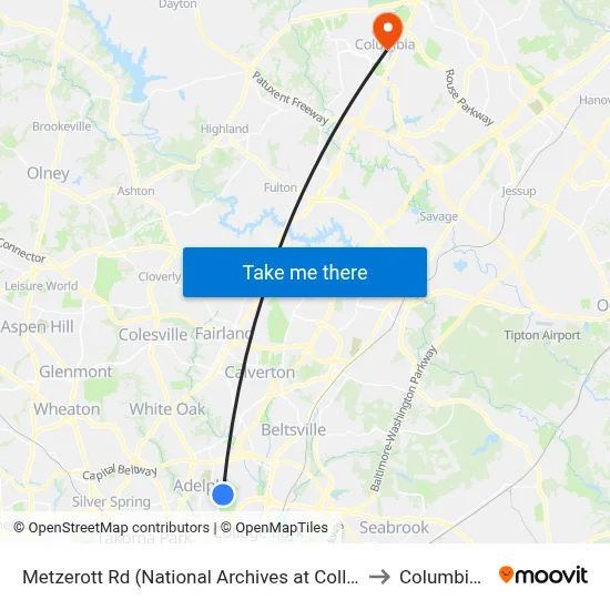 Metzerott Rd (National Archives at College Park) Wb to Columbia, MD map