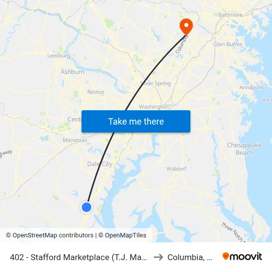 402 - Stafford Marketplace (T.J. Maxx) to Columbia, MD map