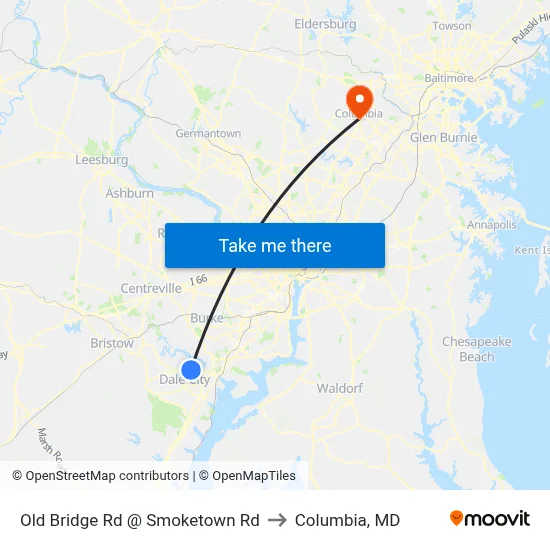 Old Bridge Rd @ Smoketown Rd to Columbia, MD map