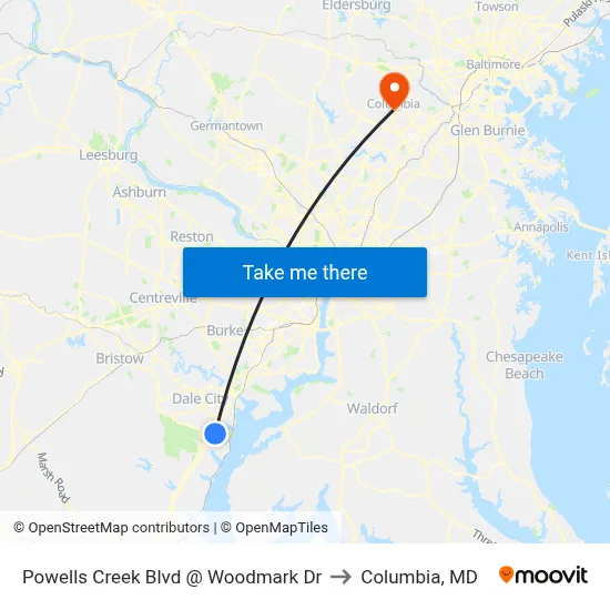 Powells Creek Blvd @ Woodmark Dr to Columbia, MD map